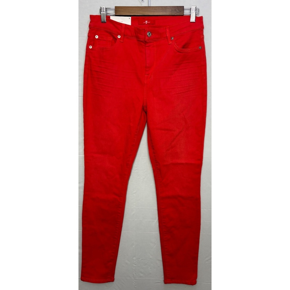 7 For All Mankind Ankle Jeans Womens Red Stretch High Waist Super Skinny 30 NWT
